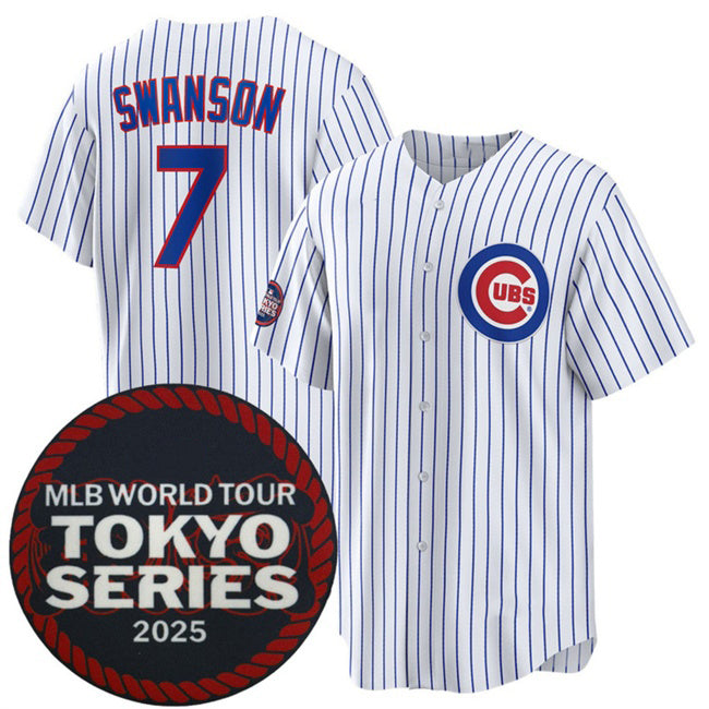 Colte Chicago Cubs #7 Dansby Swanson White  2025 World Tour Tokyo Series Home Stitched Jersey