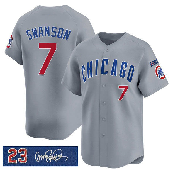 Colte Chicago Cubs #7 Dansby Swanson Gray  'Ryne Sandberg Tribute' Vapor Limited V3 Stitched Jersey