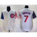 Colte Chicago Cubs #7 Dansby Swanson White  Pinstripe 2025 Independence Day Vapor Premier Limited Stitched Jersey