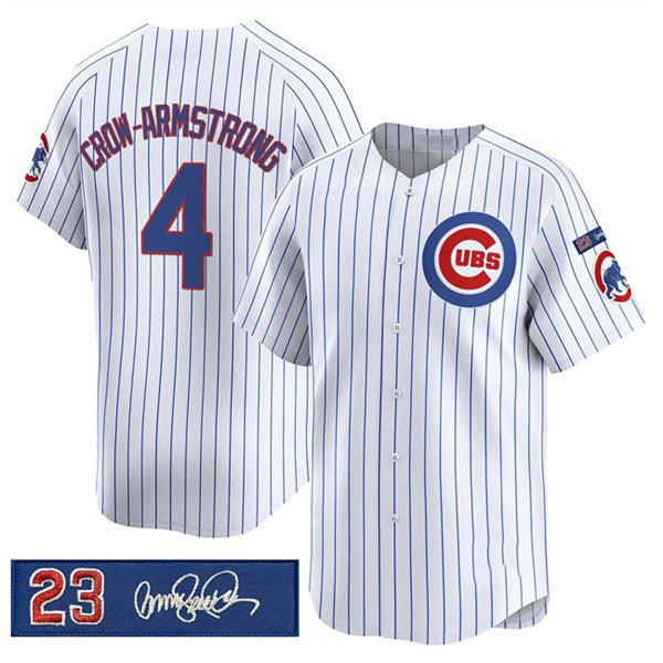 Colte Chicago Cubs #4 Pete Crow-Armstrong White  Pinstripe 'Ryne Sandberg Tribute' Vapor Limited V3 Stitched Jersey