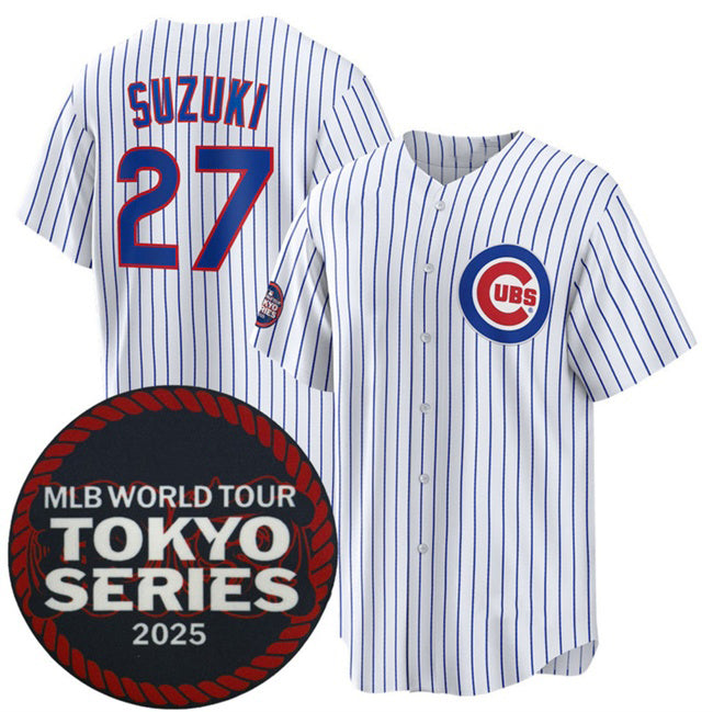 Colte Chicago Cubs #27 Seiya Suzuki White  2025 World Tour Tokyo Series Home Stitched Jersey
