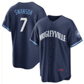 Colte Chicago Cubs #7 Dansby Swanson Navy  City Connect Cool Base Stitched Jersey