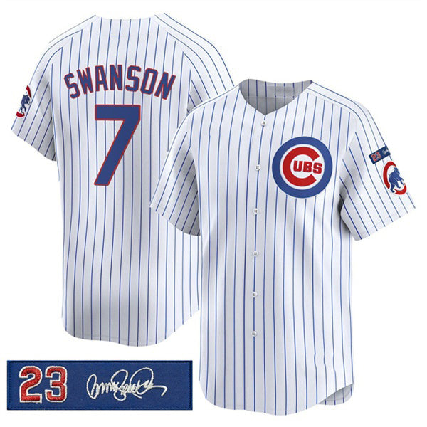 Colte Chicago Cubs #7 Dansby Swanson White  Pinstripe 'Ryne Sandberg Tribute' Vapor Limited V3 Stitched Jersey