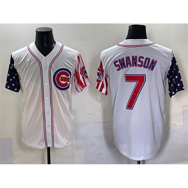 Colte Chicago Cubs #7 Dansby Swanson White  2025 Independence Day Vapor Premier Limited Stitched Jersey