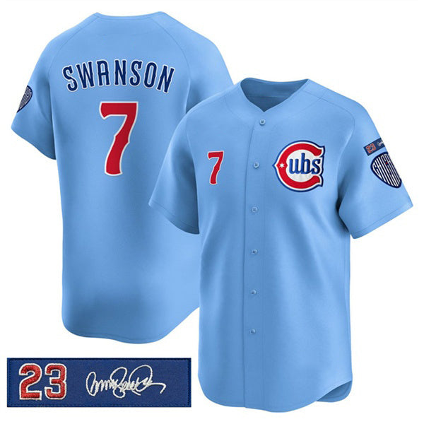 Colte Chicago Cubs #7 Dansby Swanson Blue  'Ryne Sandberg Tribute' Vapor Limited V3 Stitched Jersey